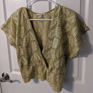 EUC Avocado Green Leaf Faux Wrap Smock Waist Top from june&hudson Size S